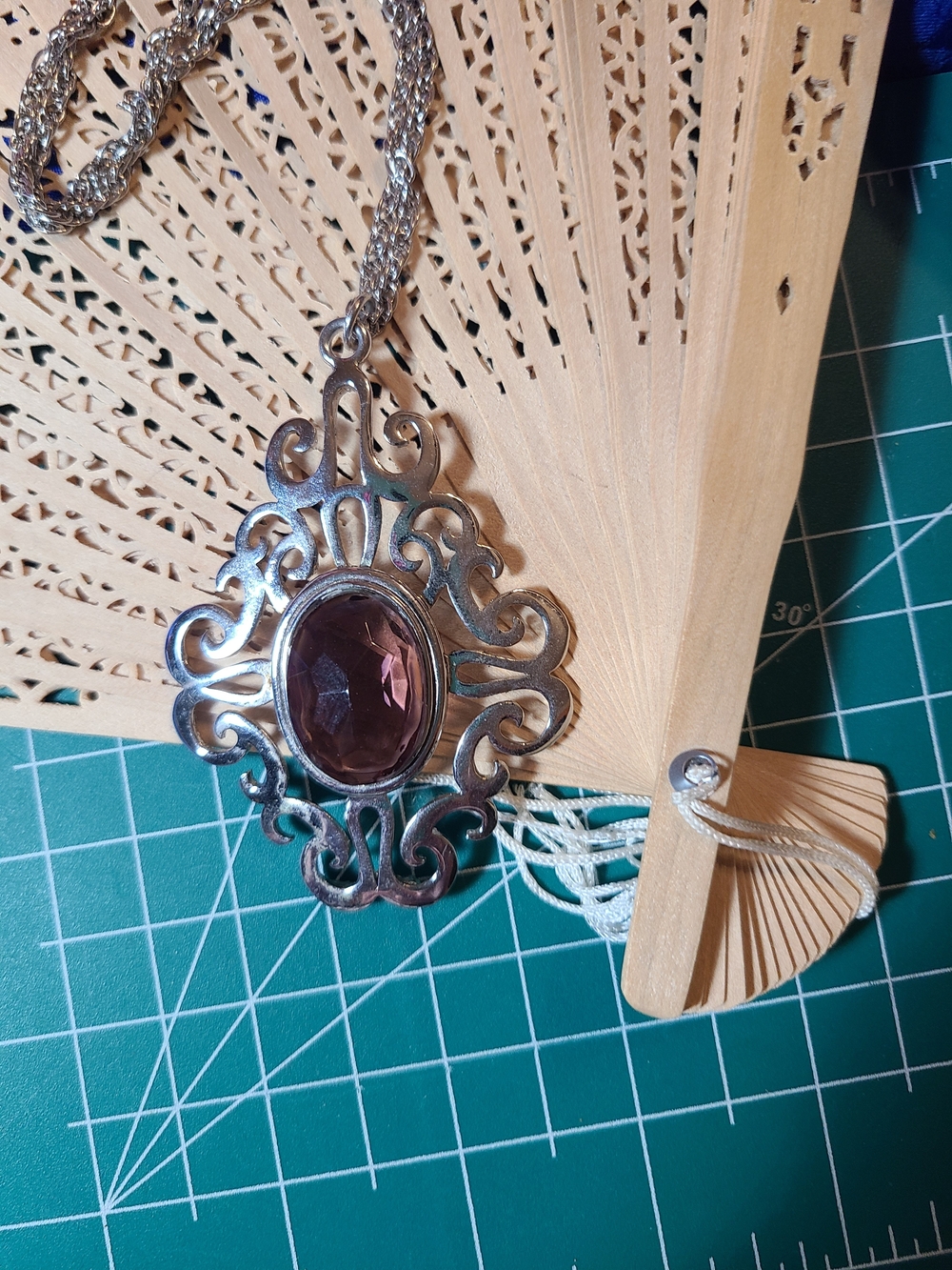 Antique Silver Necklace with Purple Faceted Stone